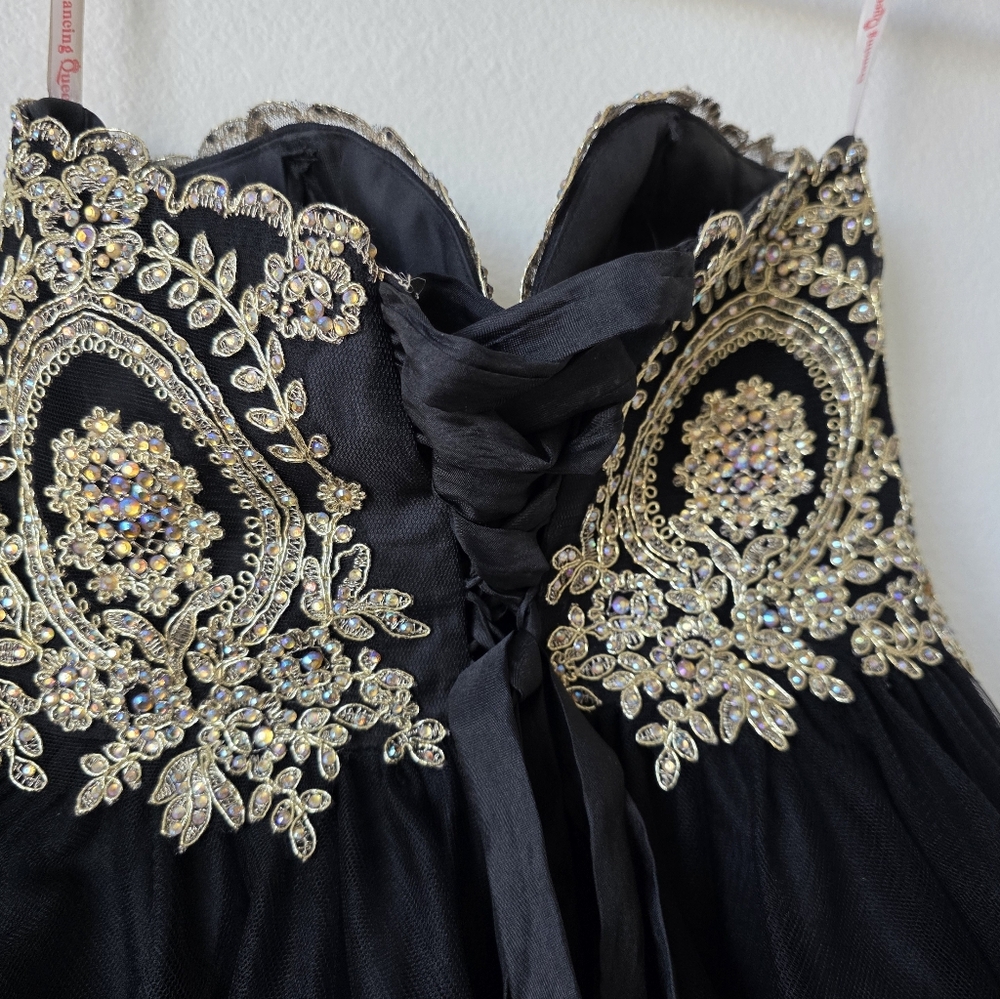 Dancing Queen Black and Gold Strapless Dress - Picture 5 of 12